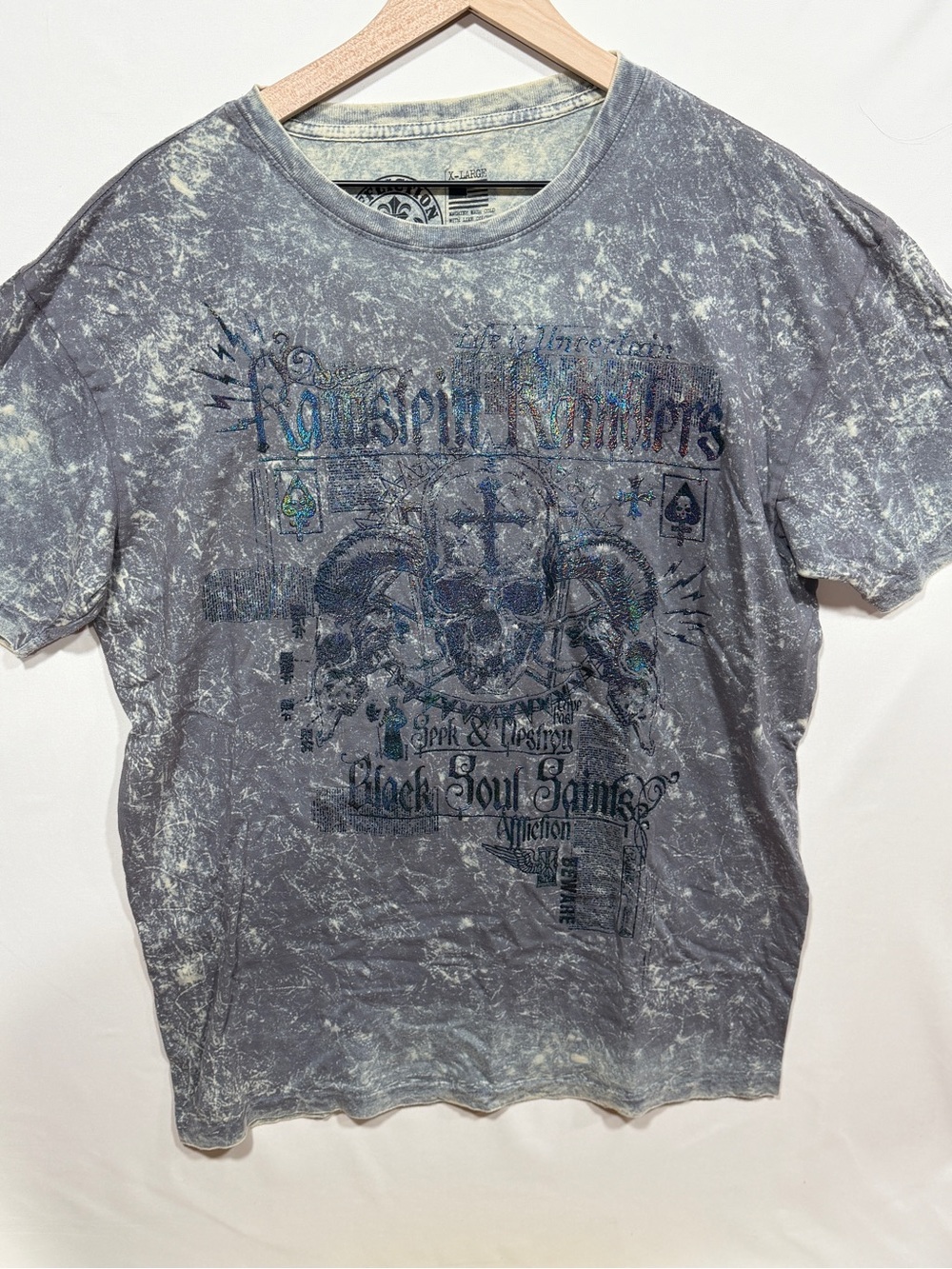 Affliction Black Soul Saints Graphic Tee XL Acid Wash Y2K Grunge